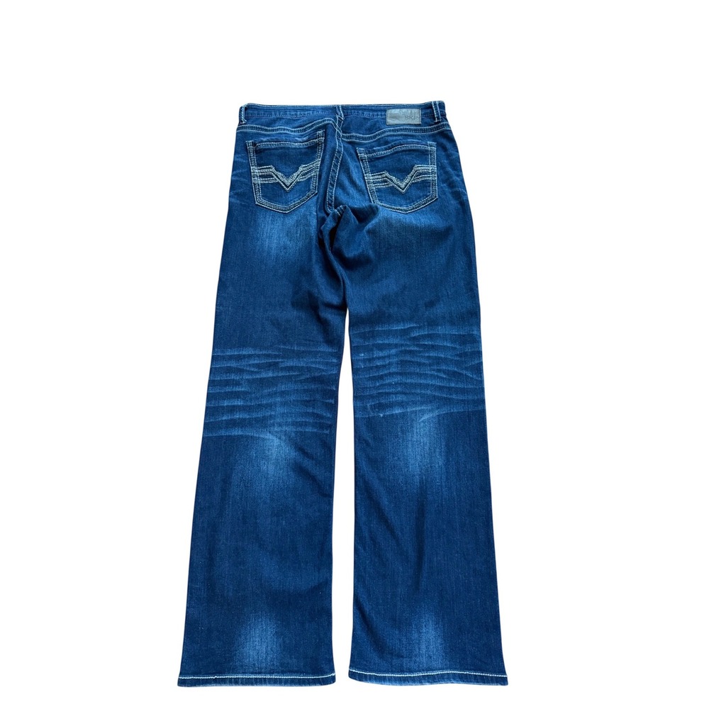 BKE Tyler Straight Mens Dark Wash Denim Jeans 36L Heavy Stitch Whiskered Blue - Picture 2 of 4